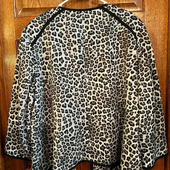 Kasper Size 22 Open Jacket Leopard Print Black Trim 3/4 Sleeves - Picture 3 of 5